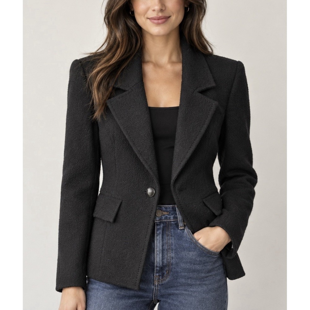 St John For Nordstrom Womens One Button Knit Blazer Jacket Sz 4 Black AT